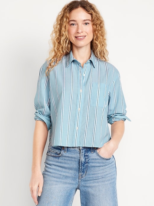 Image number 1 showing, Cropped Button-Down Striped Shirt