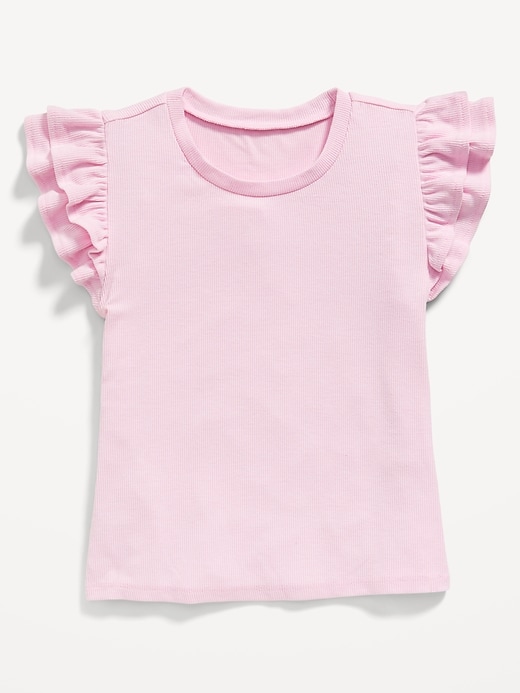 View large product image 2 of 3. Fitted Short-Sleeve Ruffle-Trim Ribbed Top for Girls