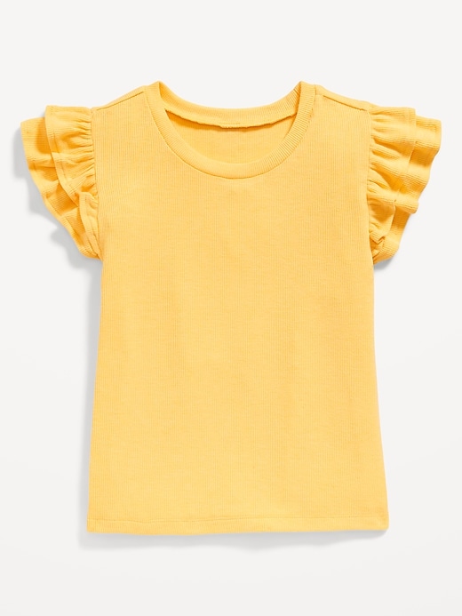 View large product image 2 of 3. Fitted Short-Sleeve Ruffle-Trim Ribbed Top for Girls