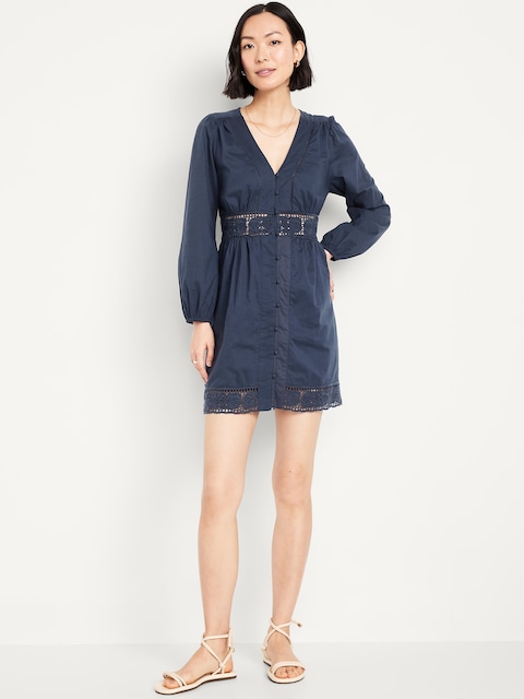 Waist-Defined Cutwork Mini Dress
