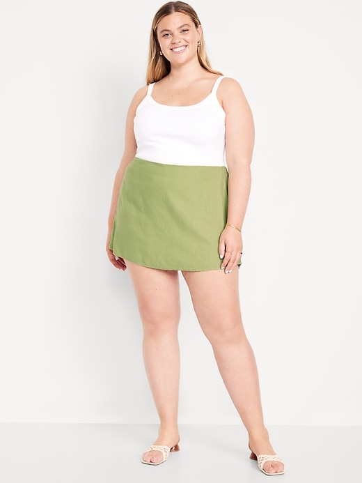 Image number 7 showing, High-Waisted Faux-Wrap Linen-Blend Mini Skort