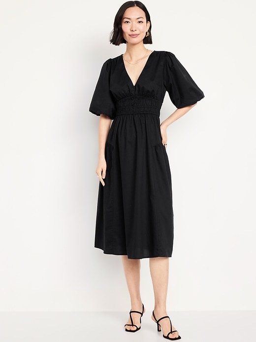 Image number 1 showing, Waist-Defined Puff-Sleeve Midi Dress