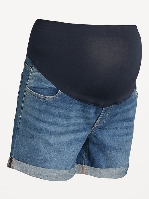 Image number 7 showing, Maternity Full-Panel OG Straight Jean Shorts -- 5-inch inseam