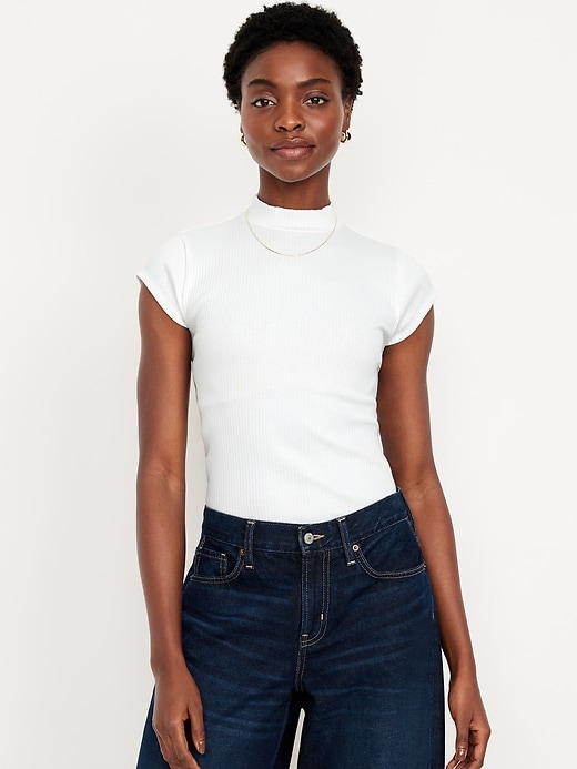 Image number 1 showing, Ribbed Mock-Neck Top