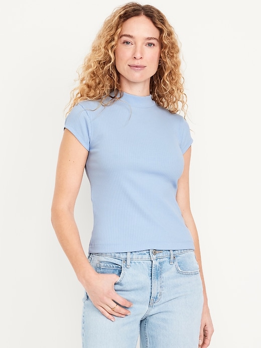 Image number 1 showing, Ribbed Mock-Neck Top