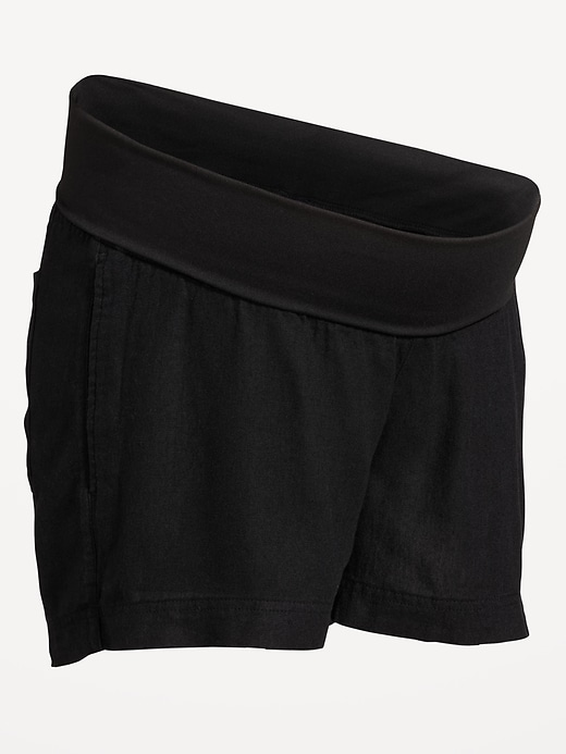 Image number 4 showing, Maternity Linen-Blend Pull-On Shorts -- 3.5-inch inseam