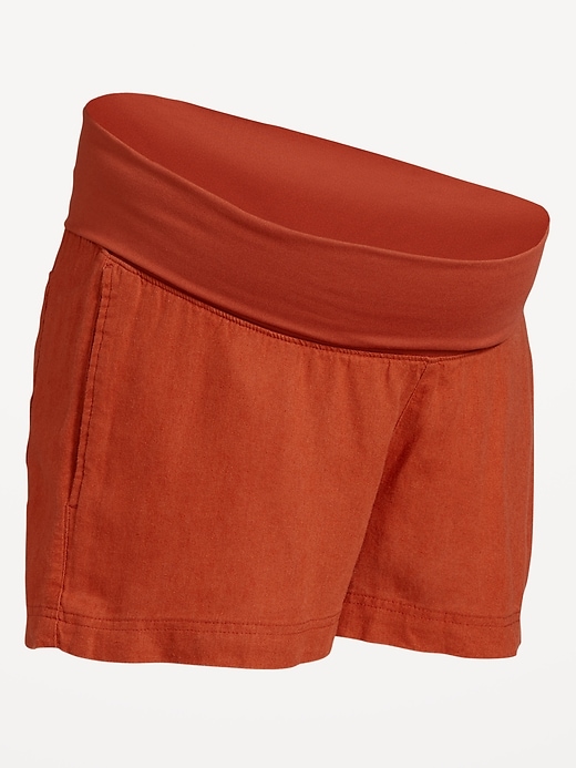 Image number 3 showing, Maternity Linen-Blend Pull-On Shorts -- 3.5-inch inseam