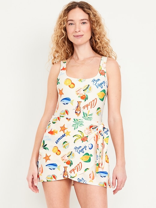 Image number 1 showing, Matte Side-Tie Swim Dress