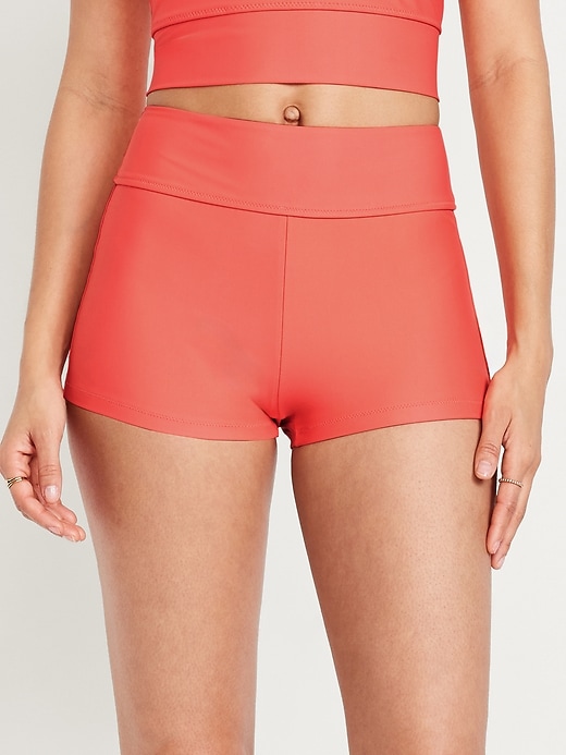 Image number 1 showing, High-Waisted Matte Swim Shorts -- 2-inch inseam