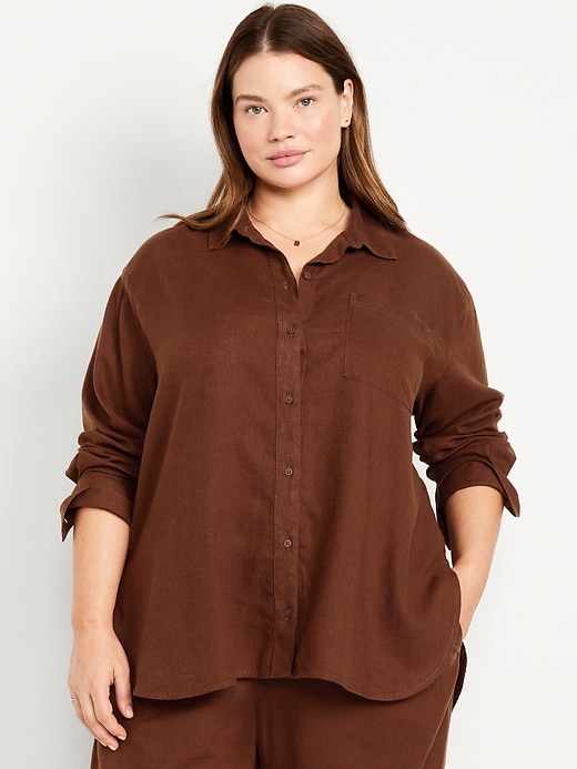 Image number 5 showing, Linen-Blend Loose Button-Down Shirt