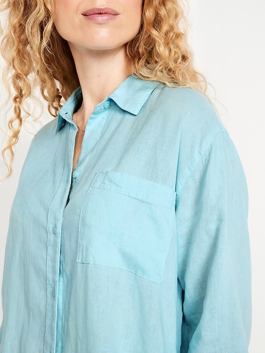 Image number 4 showing, Linen-Blend Loose Button-Down Shirt