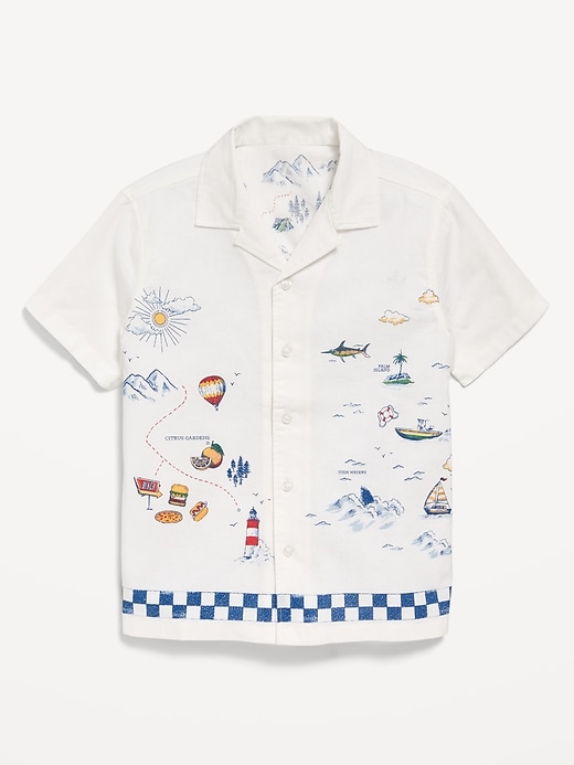 View large product image 2 of 3. Printed Short-Sleeve Linen-Blend Shirt for Boys