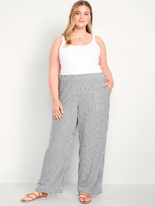 Image number 4 showing, High-Waisted Linen-Blend Wide-Leg Pants