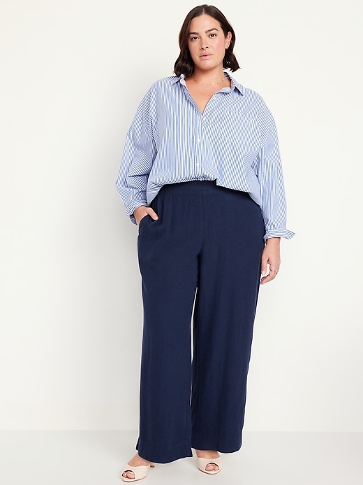 Image number 8 showing, High-Waisted Linen-Blend Wide-Leg Pants