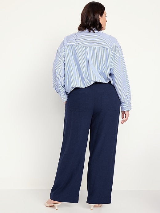 Image number 7 showing, High-Waisted Linen-Blend Wide-Leg Pants