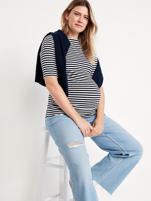 Image number 4 showing, Maternity Slit-Neck Ribbed Top