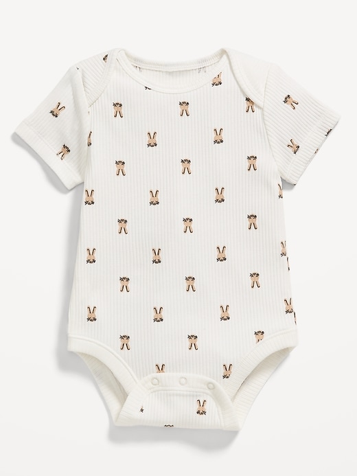 View large product image 1 of 2. Unisex Printed Ribbed Short-Sleeve Bodysuit for Baby