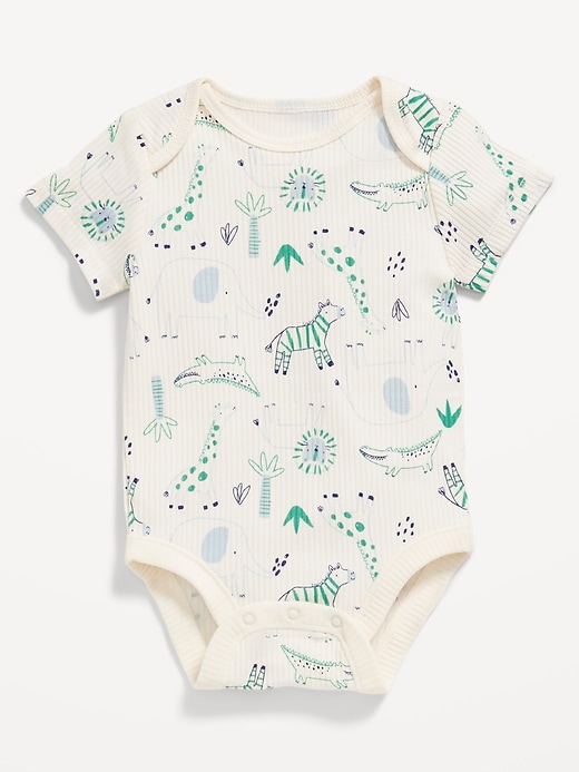 View large product image 2 of 2. Unisex Printed Ribbed Short-Sleeve Bodysuit for Baby