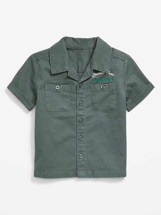 View large product image 2 of 3. Short-Sleeve Embroidered Pocket Shirt for Toddler Boys