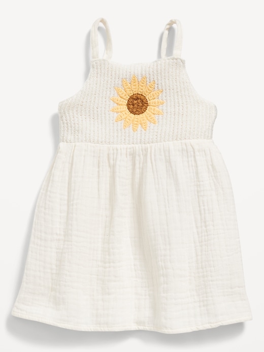 View large product image 2 of 2. Sleeveless Crochet-Knit Double-Weave Dress for Baby