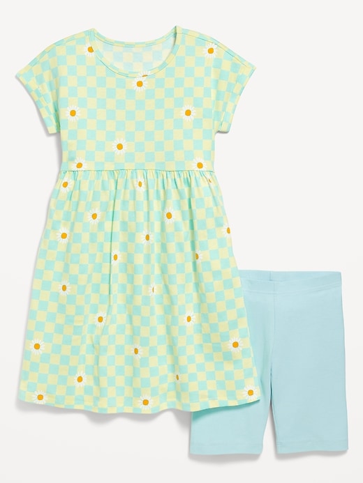 View large product image 1 of 2. Printed Swing Dress and Biker Shorts Set for Girls