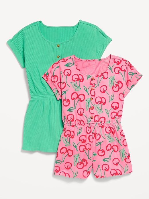 View large product image 1 of 2. Short-Sleeve Henley Romper 2-Pack for Girls