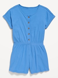 View large product image 3 of 5. Short-Sleeve Ribbed Button-Front Romper for Girls