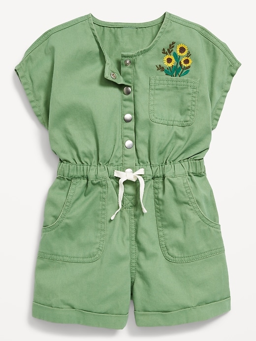 View large product image 1 of 1. Short-Sleeve Utility Pocket Romper for Toddler Girls