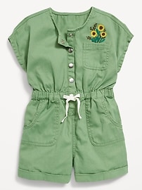 Image number 1 showing, Short-Sleeve Utility Pocket Romper for Toddler Girls