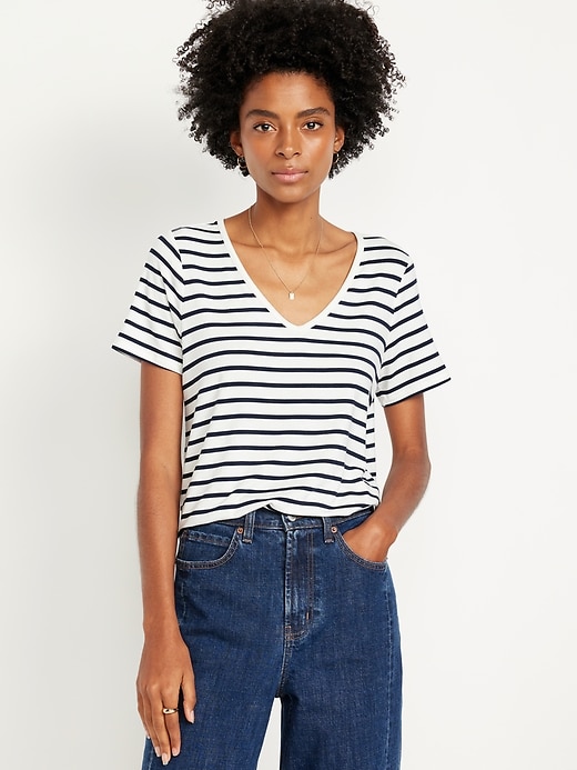 Image number 1 showing, Luxe V-Neck Striped T-Shirt