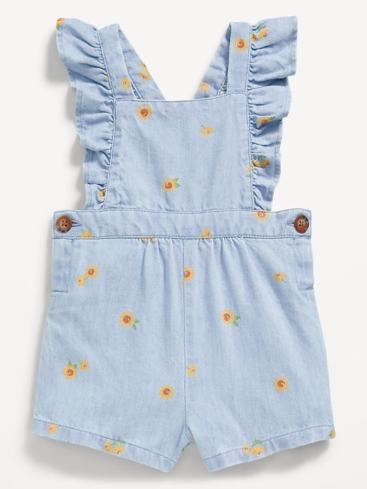 View large product image 2 of 3. Printed Ruffle-Trim Chambray Shortalls for Baby