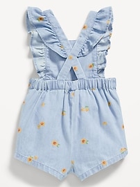 View large product image 3 of 3. Printed Ruffle-Trim Chambray Shortalls for Baby