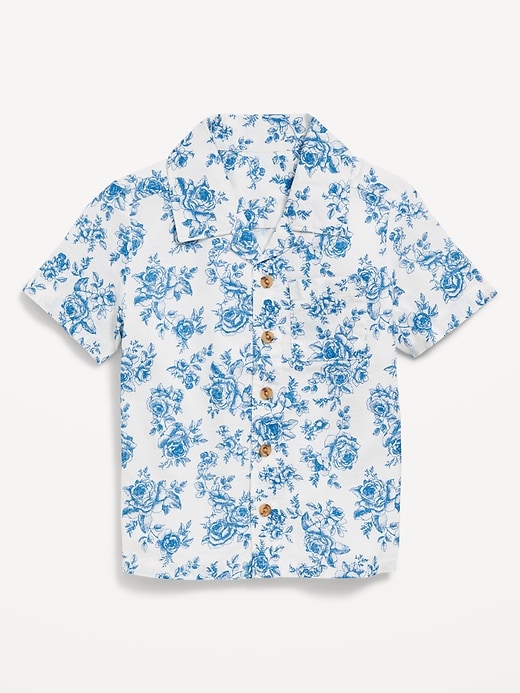 View large product image 1 of 2. Printed Short-Sleeve Linen-Blend Pocket Shirt for Toddler Boys