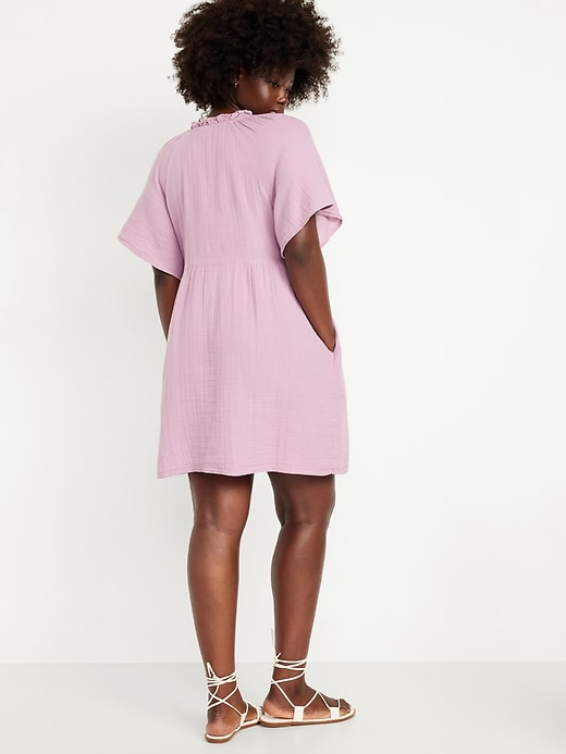 Image number 5 showing, Split-Neck Crinkle Gauze Mini Swing Dress