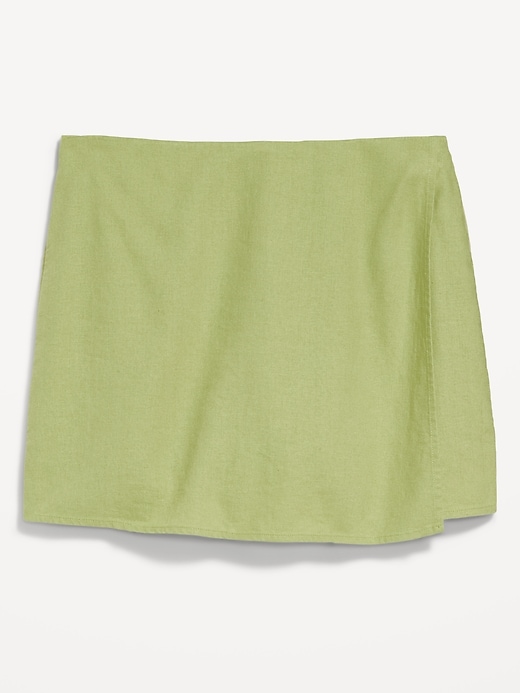 Image number 4 showing, High-Waisted Faux-Wrap Linen-Blend Mini Skort