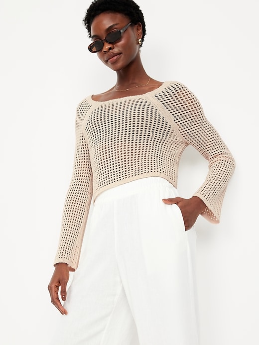 Image number 3 showing, Open-Stitch Cropped Bouclé Sweater