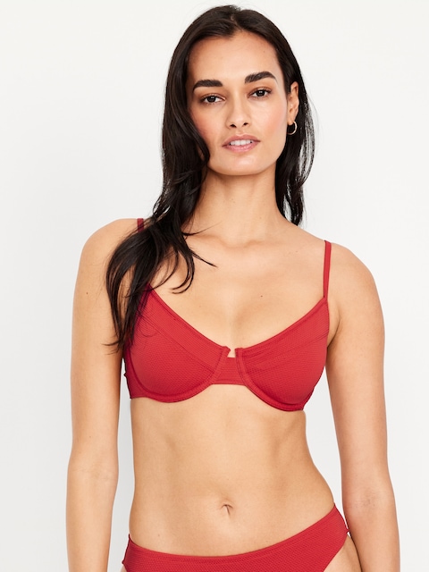 Textured Underwire Balconette Swim Top - Red