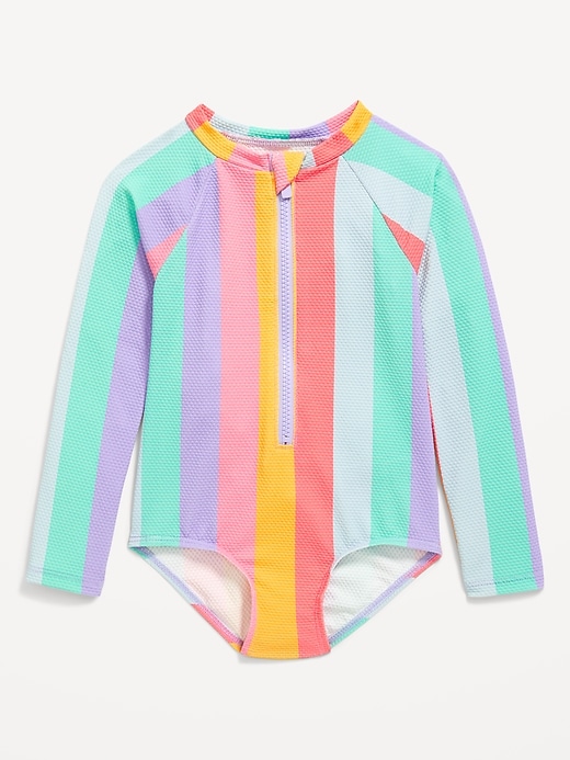 View large product image 1 of 1. Long-Sleeve Rashguard One-Piece Swimsuit for Toddler Girls