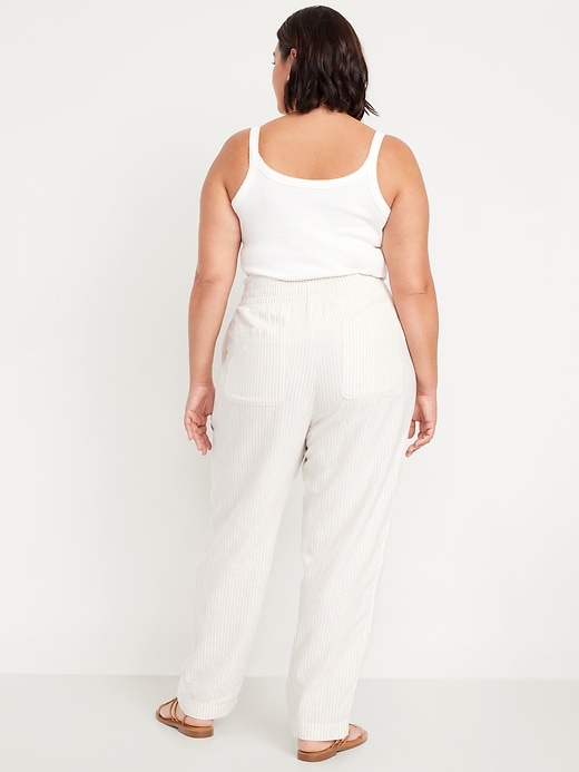 Image number 7 showing, High-Waisted Linen-Blend Straight Pants