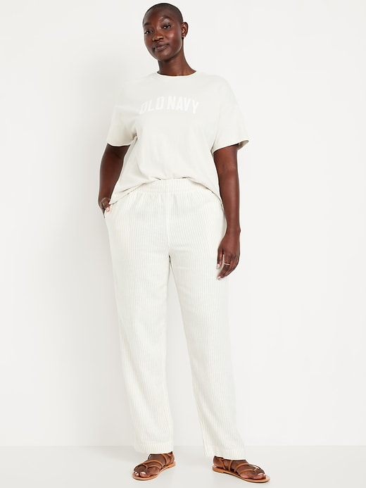 Image number 4 showing, High-Waisted Linen-Blend Straight Pants