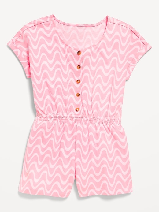 View large product image 2 of 4. Printed Short-Sleeve Button-Front Romper for Girls