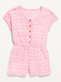 View large product image 3 of 5. Printed Short-Sleeve Button-Front Romper for Girls