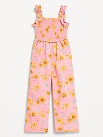 View large product image 3 of 3. Sleeveless Smocked Ruffle-Trim Jumpsuit for Girls