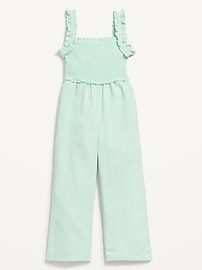 View large product image 3 of 3. Sleeveless Smocked Ruffle-Trim Jumpsuit for Girls