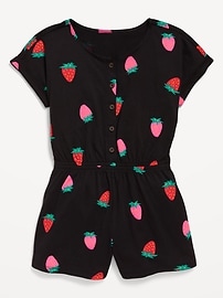 View large product image 3 of 5. Printed Short-Sleeve Button-Front Romper for Girls