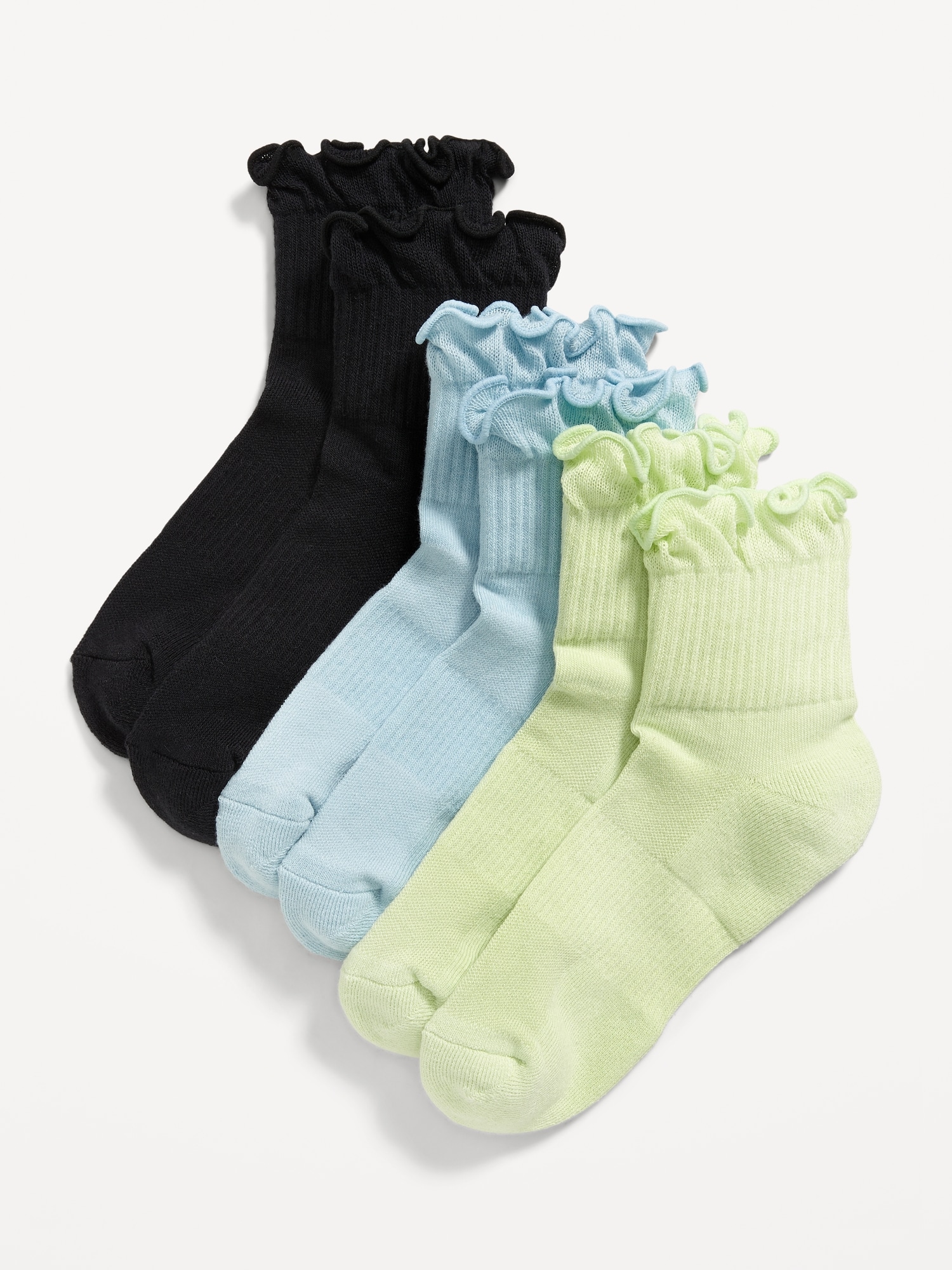 Ruffle-Cuff Quarter-Crew Socks 3-Pack for Girls