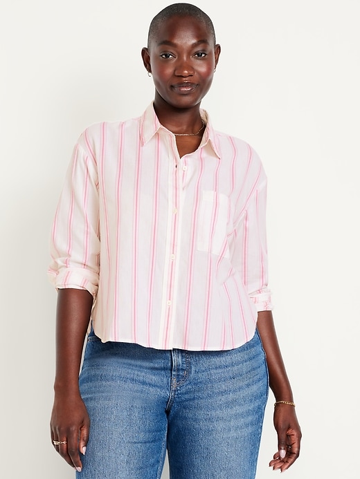 Image number 5 showing, Cropped Button-Down Striped Shirt