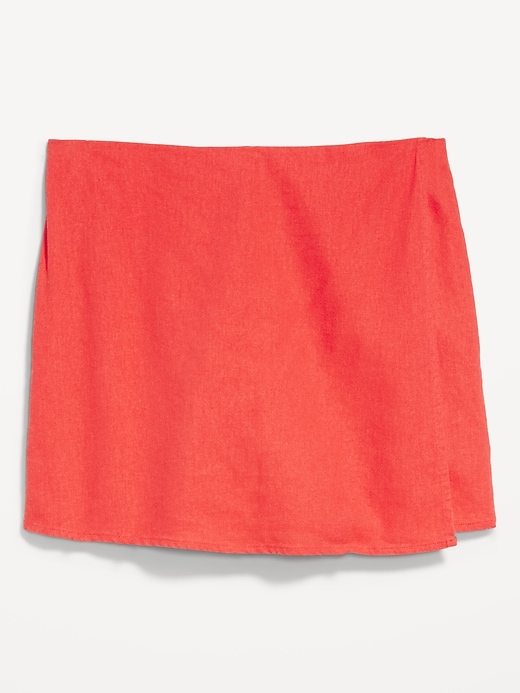 Image number 4 showing, High-Waisted Faux-Wrap Linen-Blend Mini Skort