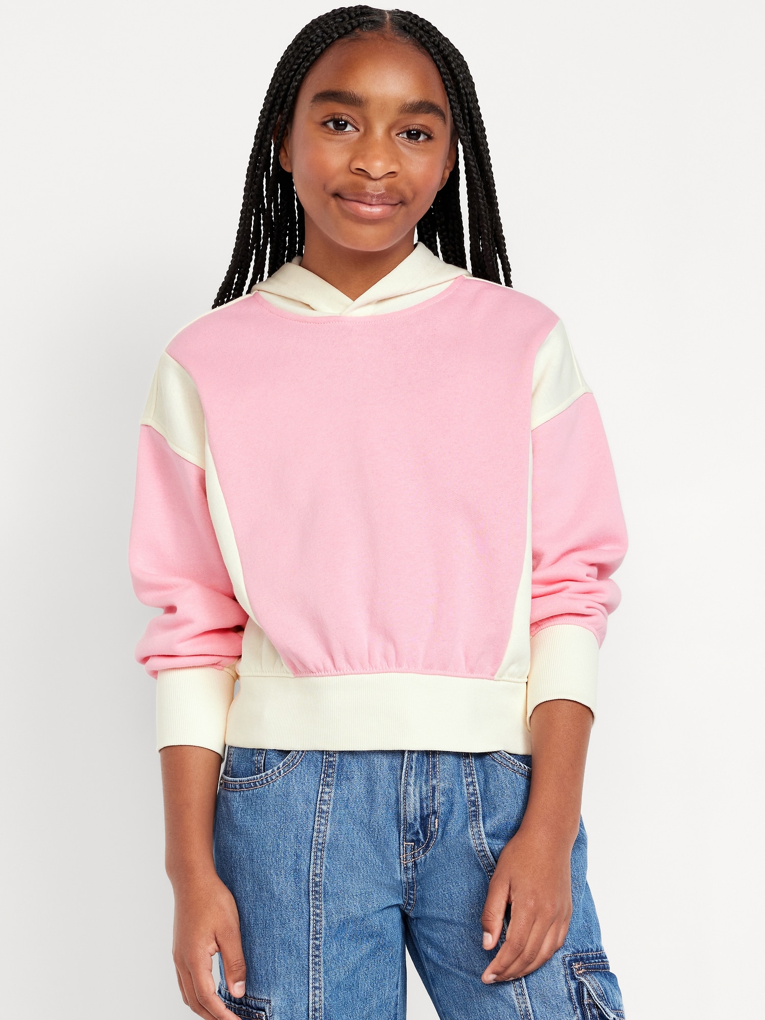 Vintage Oversized Color-Block Pullover Hoodie for Girls