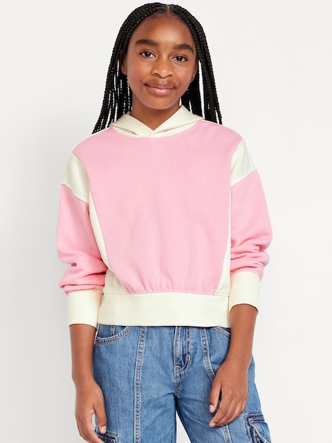 Vintage Oversized Color-Block Pullover Hoodie for Girls